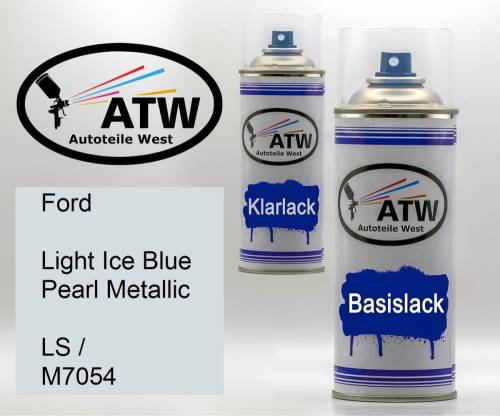 Ford, Light Ice Blue Pearl Metallic, LS / M7054: 400ml Sprühdose + 400ml Klarlack - Set, von ATW Autoteile West.